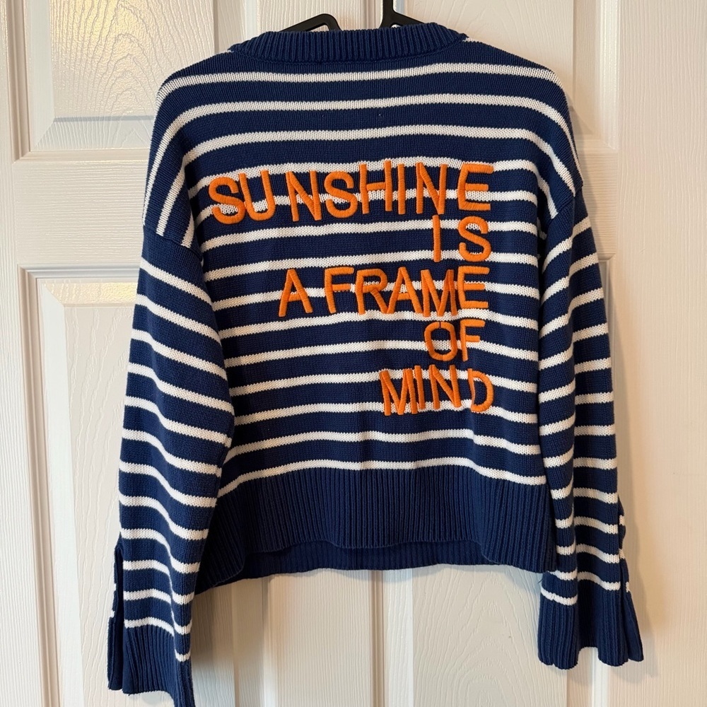 XO-KR Navy & White Striped V-Neck Sweater